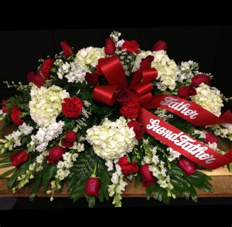 1/2 Couch Casket Spray in Reds Whites and Creams | Casket flowers, Funeral floral, Funeral ...