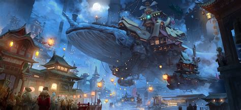 #night video game art fantasy architecture Genshin Impact fan art Asian architecture #city # ...