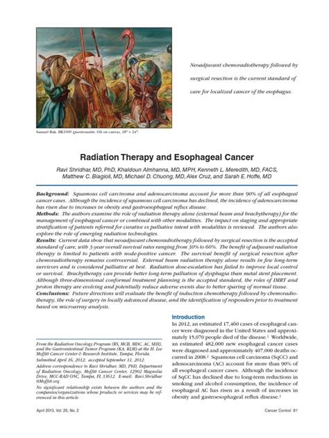 Radiation Therapy and Esophageal Cancer | Esophageal Cancer | Radiation Therapy