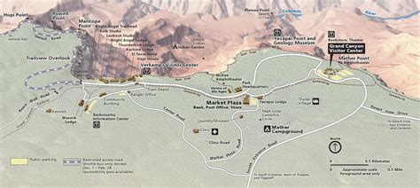 Close up map of Grand Canyon Village on the South Rim in Grand Canyon ...