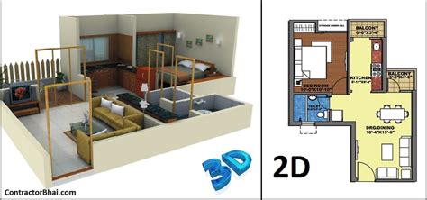 3D Photo Realistic images vs 2D drawings for Home Interior - ContractorBhai