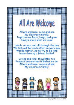 All Are Welcome Poem, Inclusion, Diversity, Classroom Family, Kindness | Welcome poems, Poetry ...
