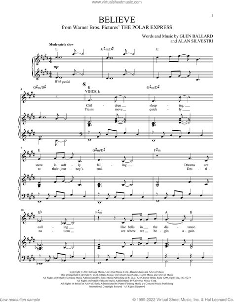 Believe (from The Polar Express) sheet music for two voices and piano