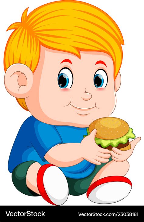 Boy eating burger Royalty Free Vector Image - VectorStock