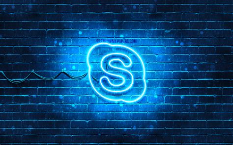 Download wallpapers Skype blue logo, 4k, blue brickwall, Skype logo, brands, Skype neon logo ...