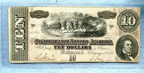 1864 Confederate States 10 dollar Note | Civil War Confederate currency