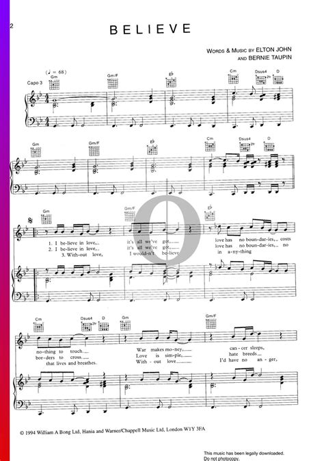 Believe (Elton John) Piano Sheet Music - OKTAV