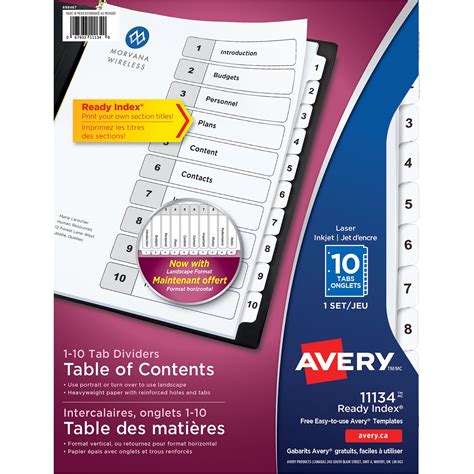 Avery Ready Index Customizable Table of Contents Dividers, Black and White, Numbered (1-10 ...