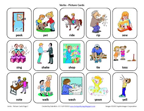 Verbs: Free Speech Therapy Picture Cards | Picture cards, Verbs speech therapy, Speech language ...