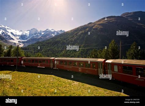 Bernina express train, Bernina pass, Switzerland Stock Photo - Alamy