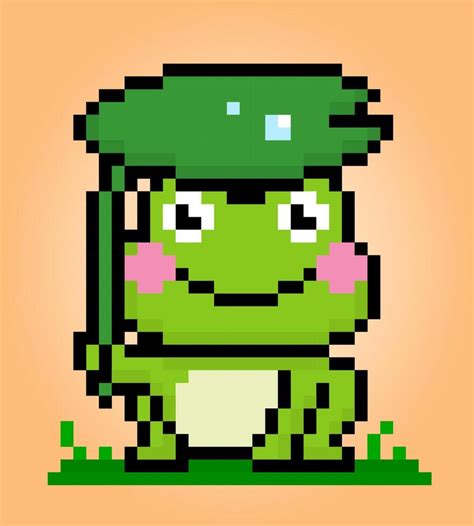 8 bit pixel frog. Animals in vector illustrations for cross stitches and game assets. 14668474 ...