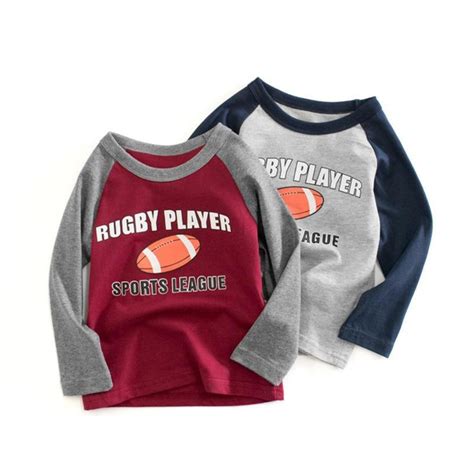 Kids Boy Long Sleeve Cartoon Printing Rugby Football Letter Soft Cotton Sports T Shirts Tops for ...