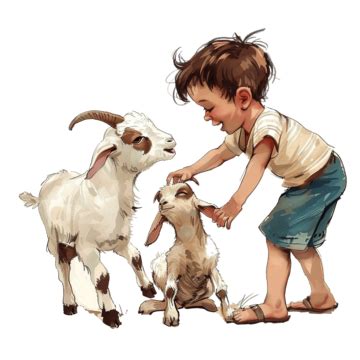 Two Kids Playing With Goat, Agriculture, Boy, Care PNG Transparent Image and Clipart for Free ...