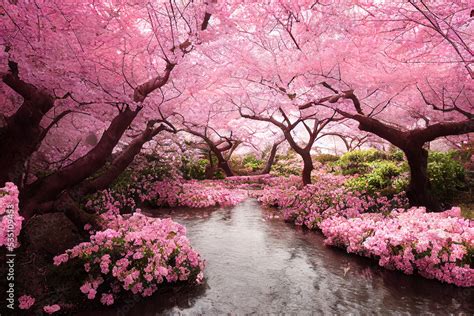 Beautiful cherry blossom sakura garden, spring nature background ...