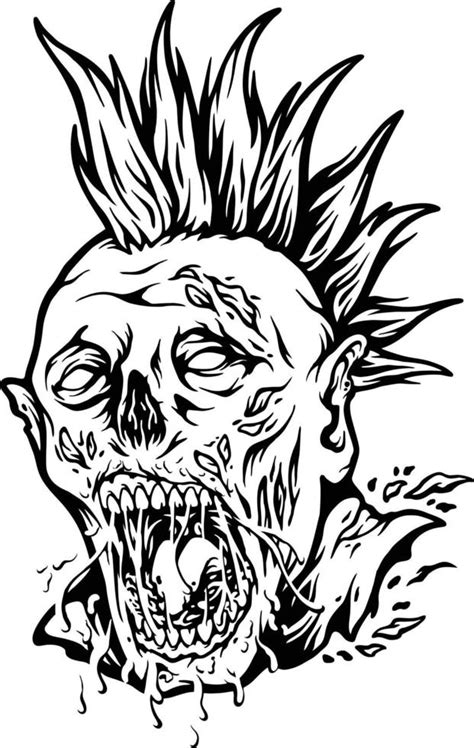 Scary head zombie punk black and white vector illustrations for your ...