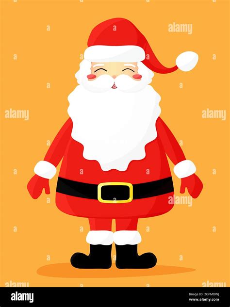 Christmas character Santa Claus standing and smiling with eyes closed. Vector illustration flat ...