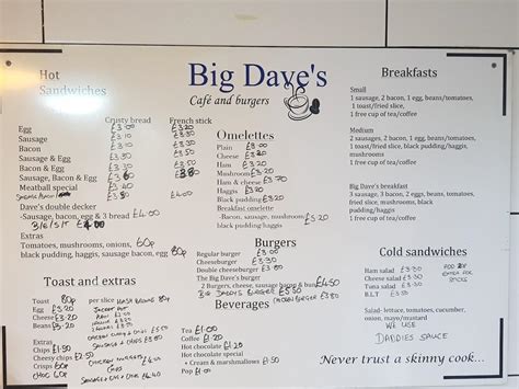 Menu at Big Dave's Cafe, Bromsgrove