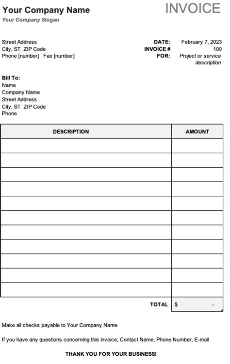 How To Create A Invoice Template In Excel