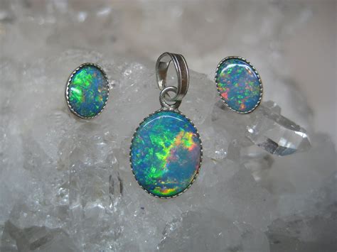 Opal Schmuckset Silber, Opal Ohrstecker blau, Opal Ohrringe, Opal ...