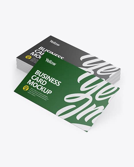 Stack of Paper Business Cards Mockup on Yellow Images Object Mockups