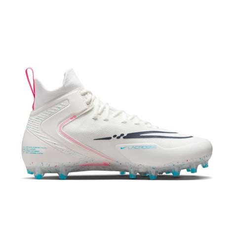 Nike Alpha Huarache 8 Elite White/Pink/Blue Lacrosse Cleats