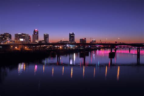 Arkansas River & Little Rock skyline at sunset (x-post from /r ...