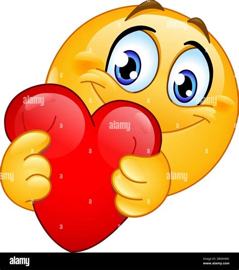 Happy emoji emoticon hugging a red heart Stock Vector Image & Art - Alamy