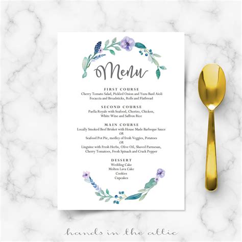 Blue Floral Wedding Food Menu Template | Wedding Menu Cards | Hands in the Attic