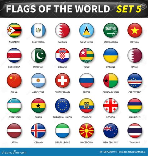 All Flags of the World Set 5 . Circle and Convex Design Stock Vector ...