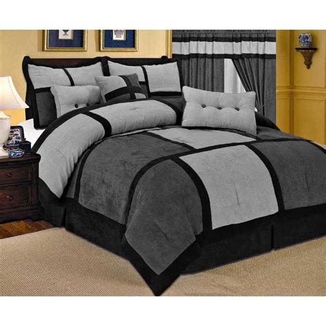 7 Piece Patchwork Gray Black Micro Suede Comforter Set Queen Size - Walmart.com - Walmart.com