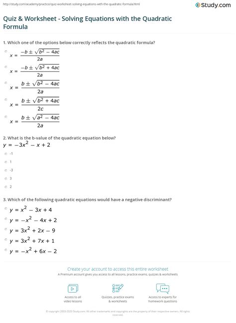 Using The Quadratic Formula Worksheet – E Street Light