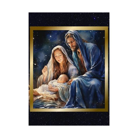 The Nativity: Jesus, Mary and Joseph on a Starry Background Textured ...