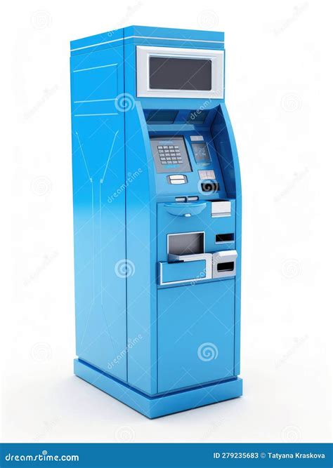 Blue ATM isolated on white stock image. Image of finance - 279235683