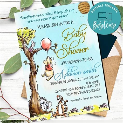 Winnie the Pooh Invitation Customizable Template Instant Download ...