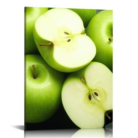 Chilfamy Kitchen Canvas Wall Art Fresh Green Apple Picture Painting Fruit Poster Modern Artwork ...