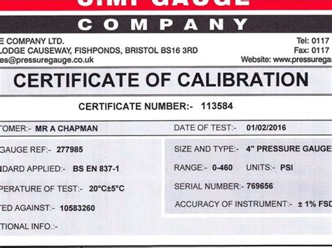 Pressure Gauge Calibration Certificate Template Sentinel Steam Loco 7109 Certified Gauges ...