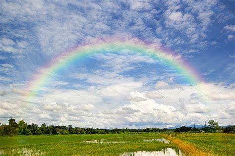 Beautiful Of Rainbow In Blue Sky. | Nature Stock Photos ~ Creative Market