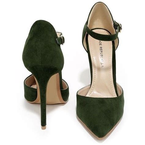 Got it Bad Olive Green Suede Ankle Strap Heels liked on Polyvore featuring shoes, pumps, pointed ...