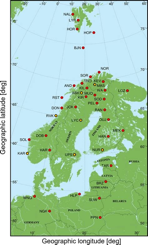 Map of IMAGE network in Fennoscandia including 41 stations at the time ...