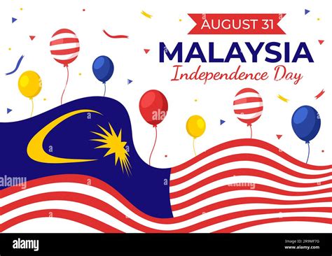 Malaysia Independence Day Vector Illustration on 31 August with Waving Flag in National Holiday ...