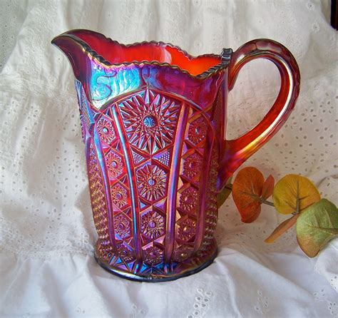 Red Heirloom Carnival Glass Pitcher RESERVED