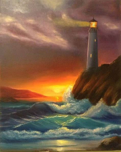 LIGHTHOUSE AT NIGHT Painting by Nata New | Saatchi Art