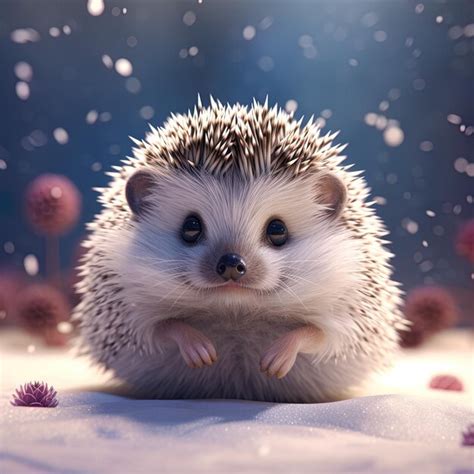 Premium AI Image | a hedgehog sits on a snow covered ground.