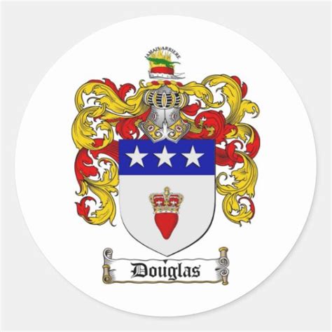 DOUGLAS FAMILY CREST - DOUGLAS COAT OF ARMS CLASSIC ROUND STICKER | Zazzle