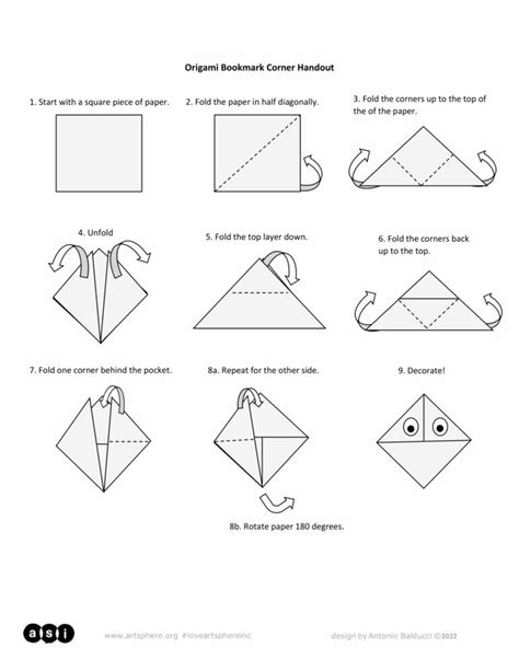 Origami Bookmark Corner Handout | Art Sphere Inc.