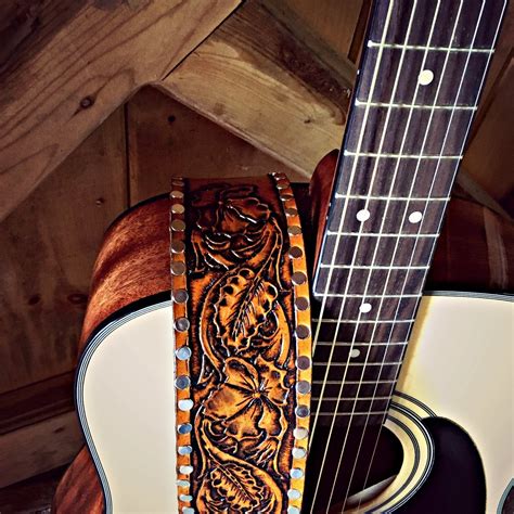 Custom Designed Hand Tooled Leather Guitar Strap Antique