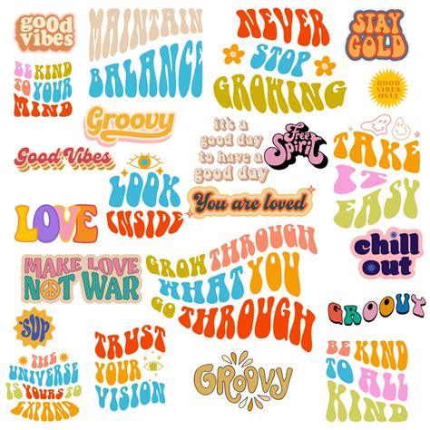 25 Retro Hippie Groovy Sayings Clip Art, Hippie Quotes, Peace, Love, Energy, Retro Sayings ...