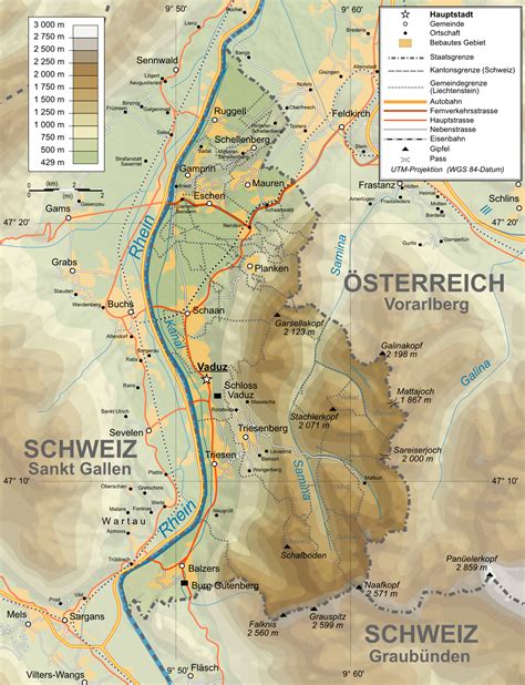 Physical map of Liechtenstein. Liechtenstein physical map | Vidiani.com ...