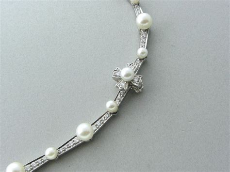 Tiffany and Co Diamond Platinum Pearl Necklace For Sale at 1stDibs | tiffany and co pearl necklace