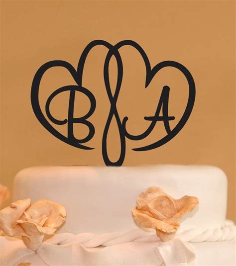 Double Heart Monogram Wedding Cake Topper by CakeTopperConnection Wedding Cake Stand Silver ...